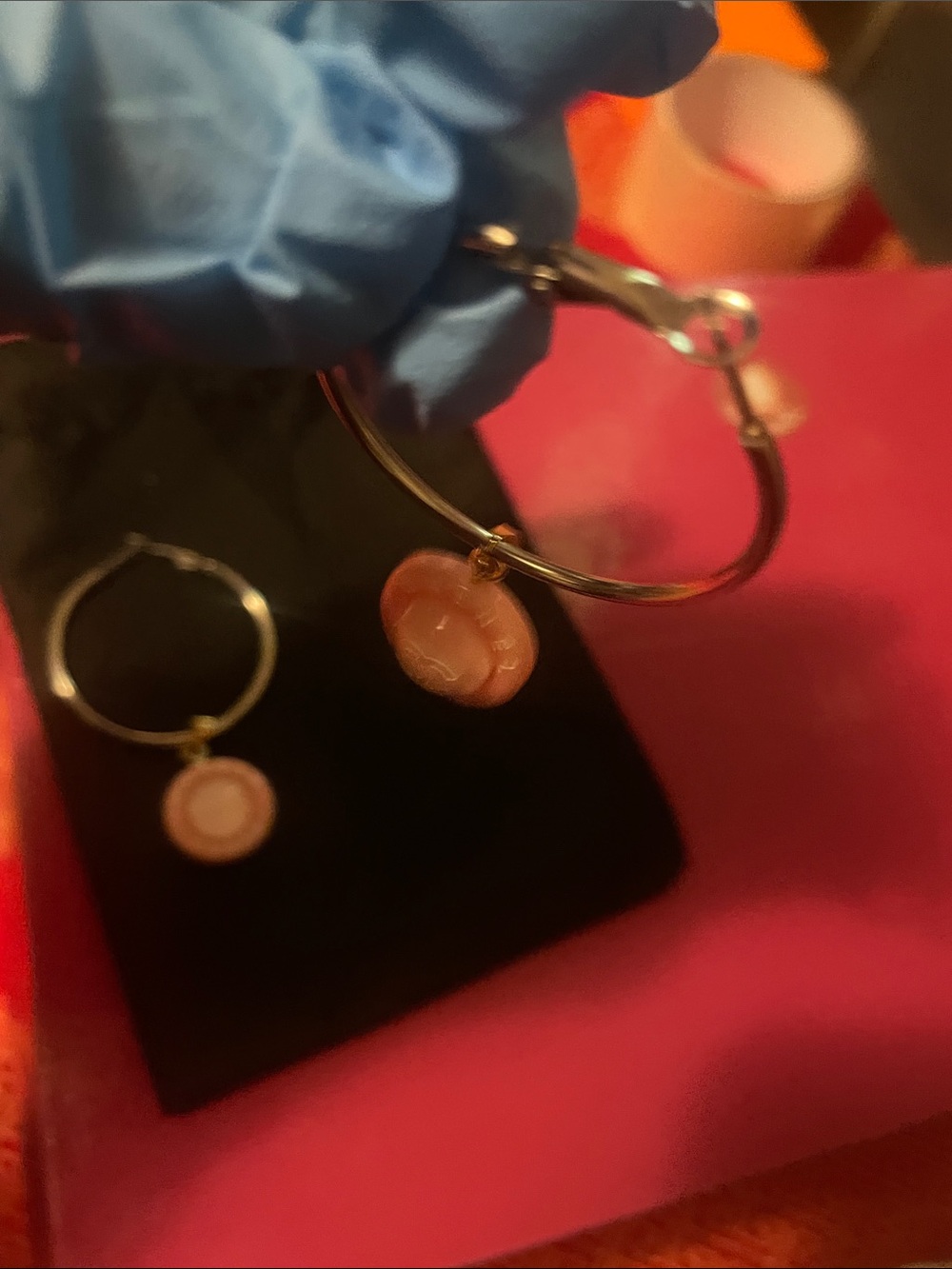 CHANEL upcycled Pink and Gold Hoop Earrings with Logo Disc - Picture 13 of 17